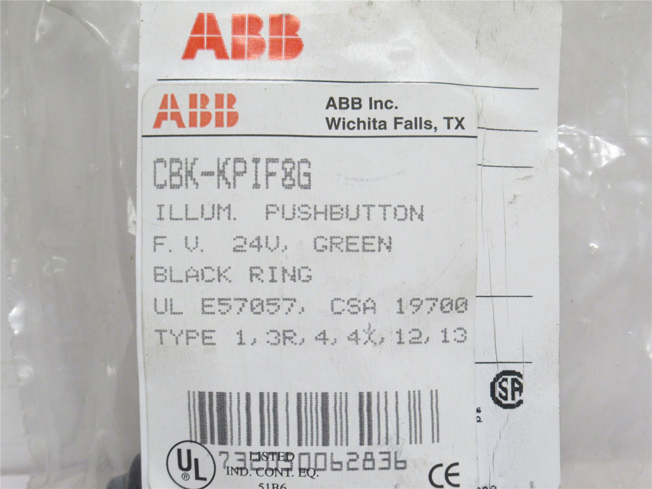 ABB CBK-KPIF8G; Green Illuminated Push-Button; 24V; Momentary