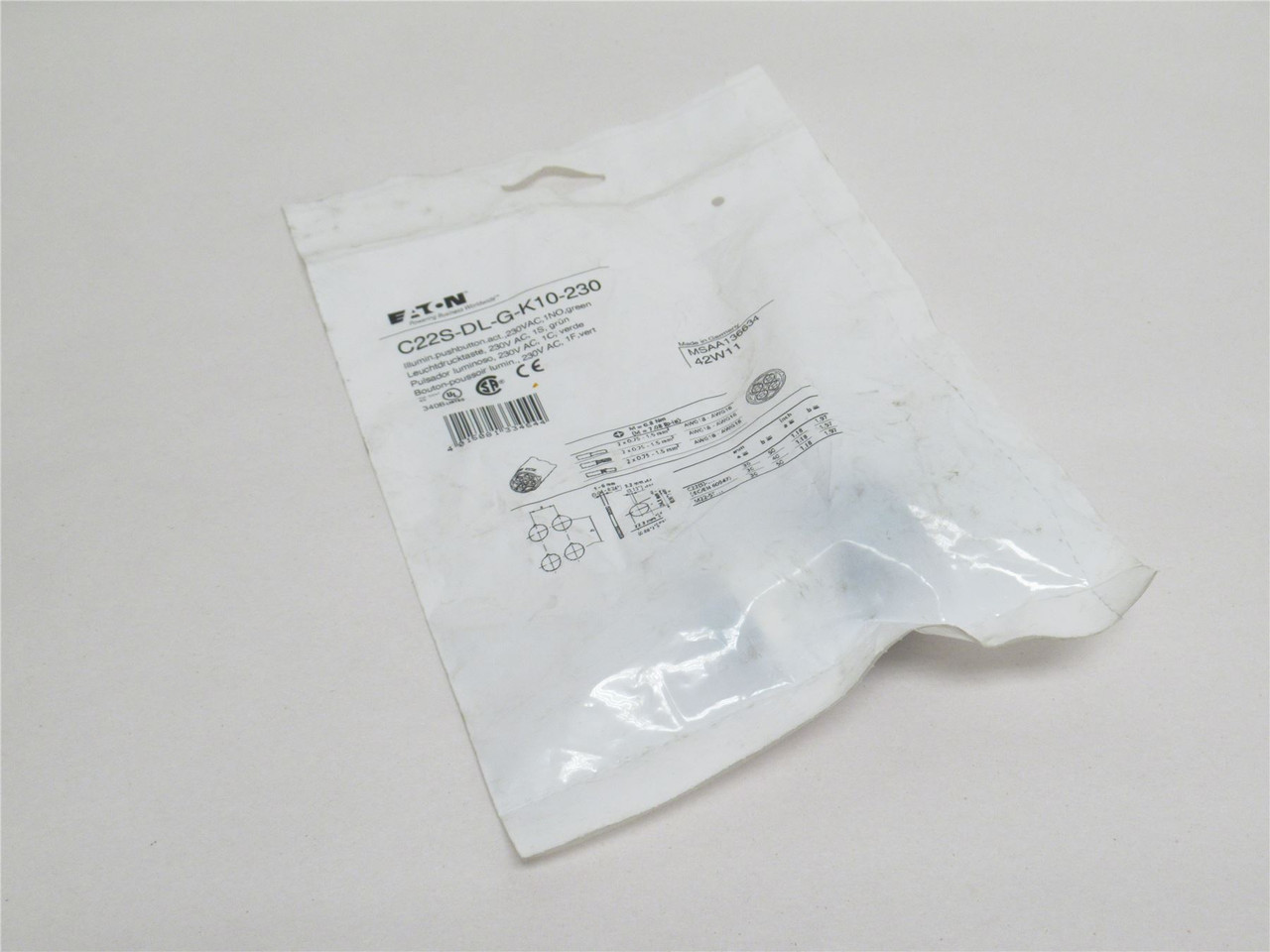 Eaton C22S-DL-G-K10-230; Illuminated Push-Button; Green; 230V