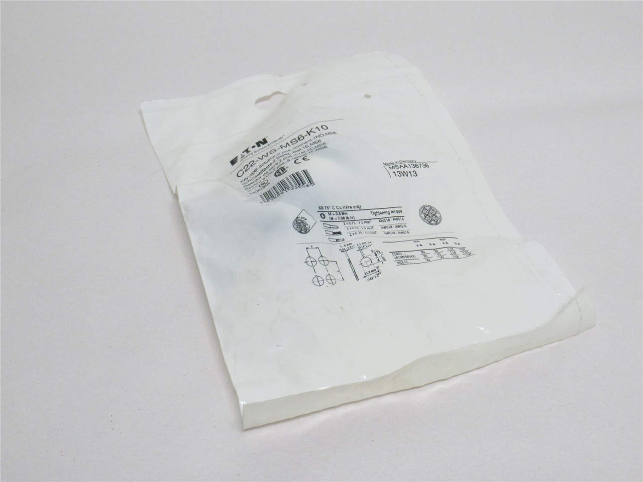 Eaton C22-WS-MS6-K10; Keyed Selector Switch; 2-Pos; 1-NO