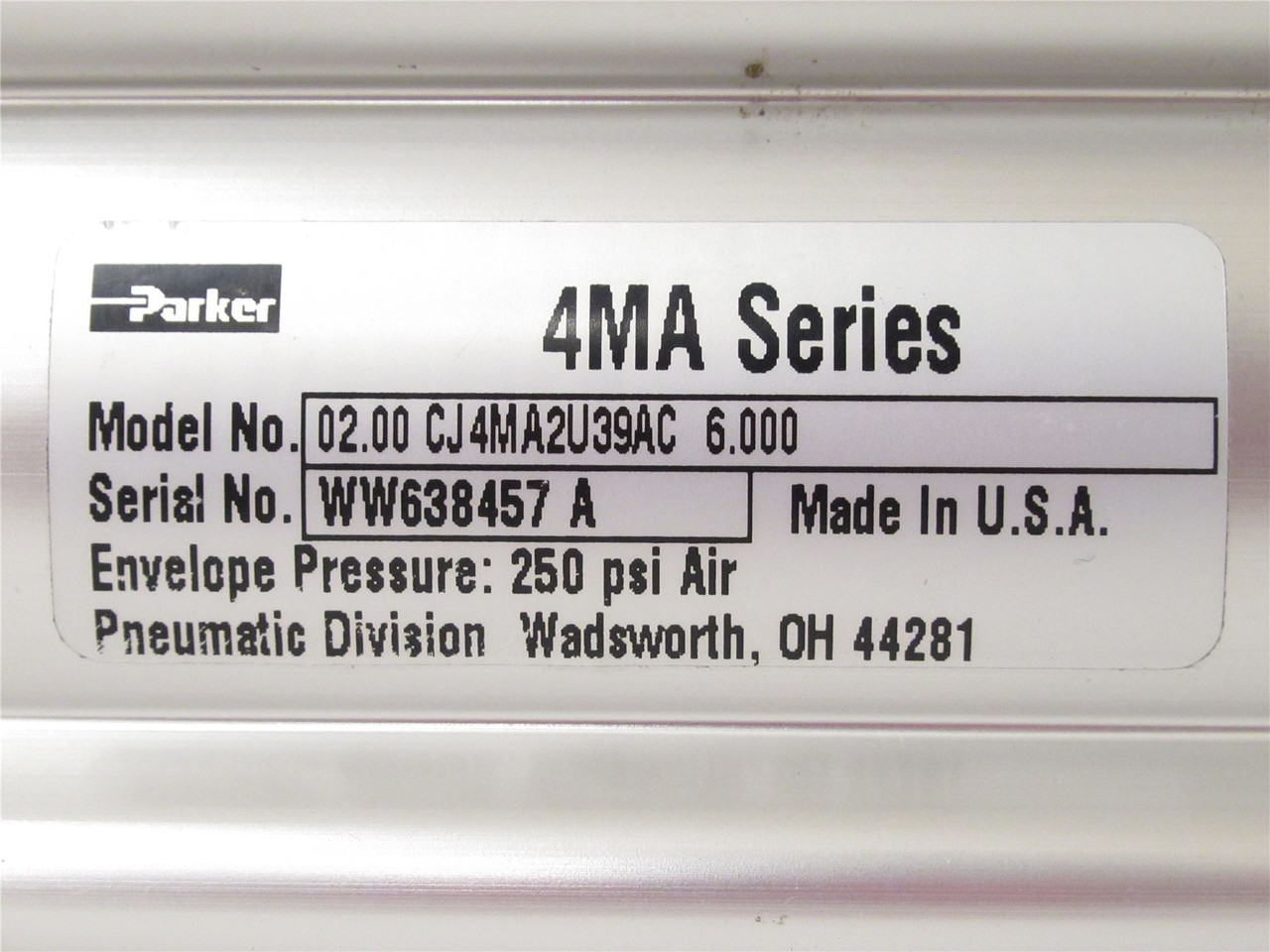 Parker 02.00 CJ4MA2U39AC 6.000; Air Cylinder 2"Borex6"Stroke