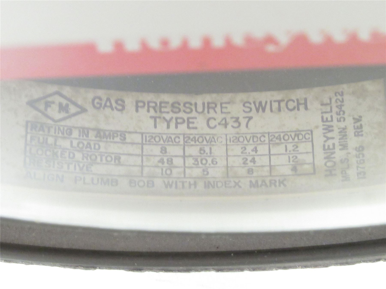 Honeywell C437; Gas Pressure Switch; 0-25" Of Water; 1/2"NPT