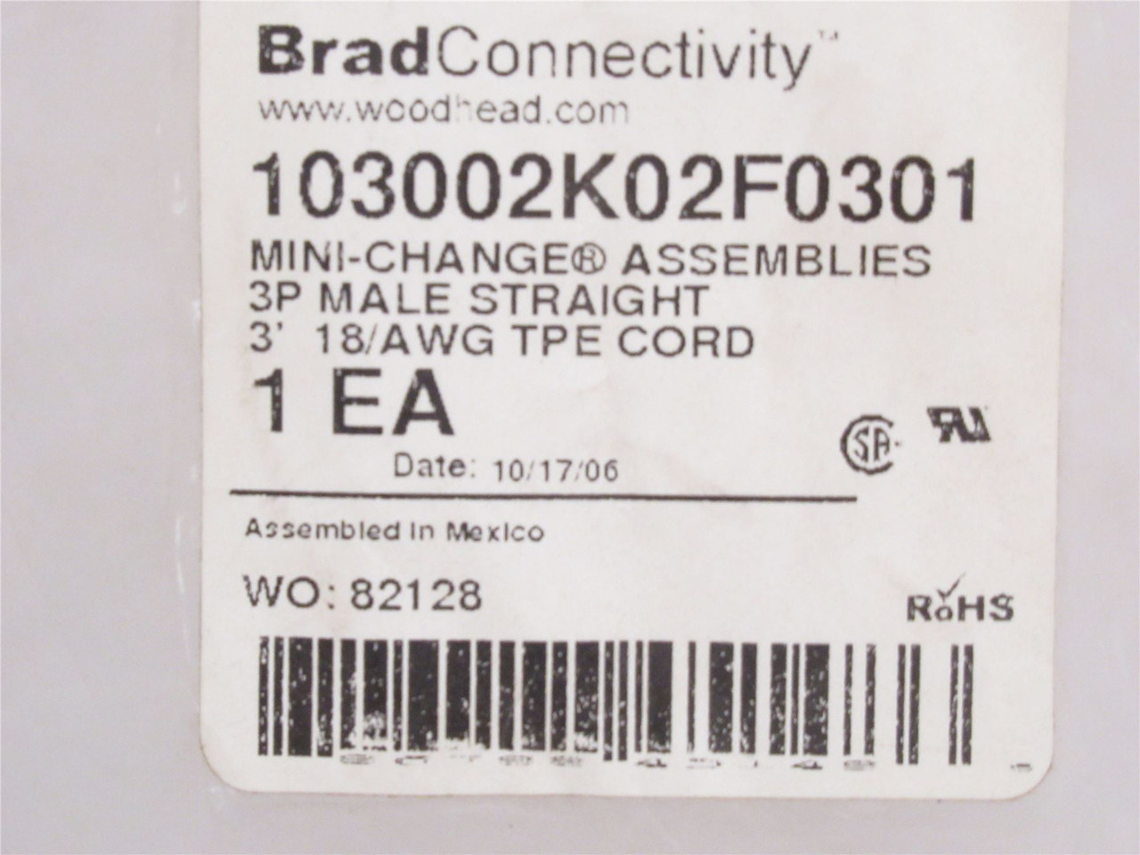Woodhead 103002K02F0301; Mini-Change Assy 82128; 3P; Male