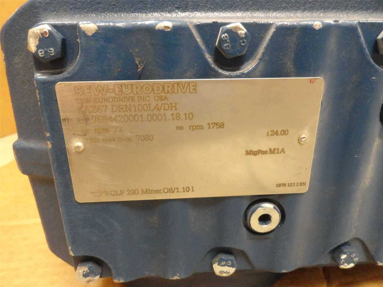 SEW KAZ67DRN100L4/DH; AC Gear Motor; 24:1 Ratio; 5HP; 230/460V