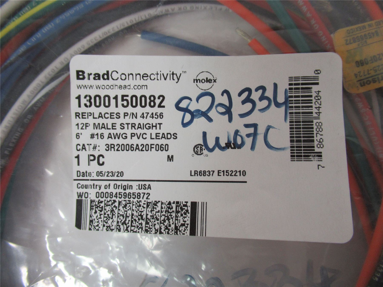 Molex 1300150082; Cable Circular 12POS Rcpt To Wire 6'