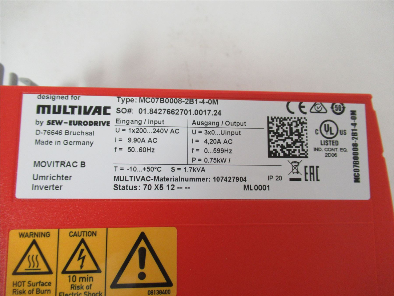 Multivac 107.427.904; SEW MovitracB Type MC07B0008-2B1-4-0M
