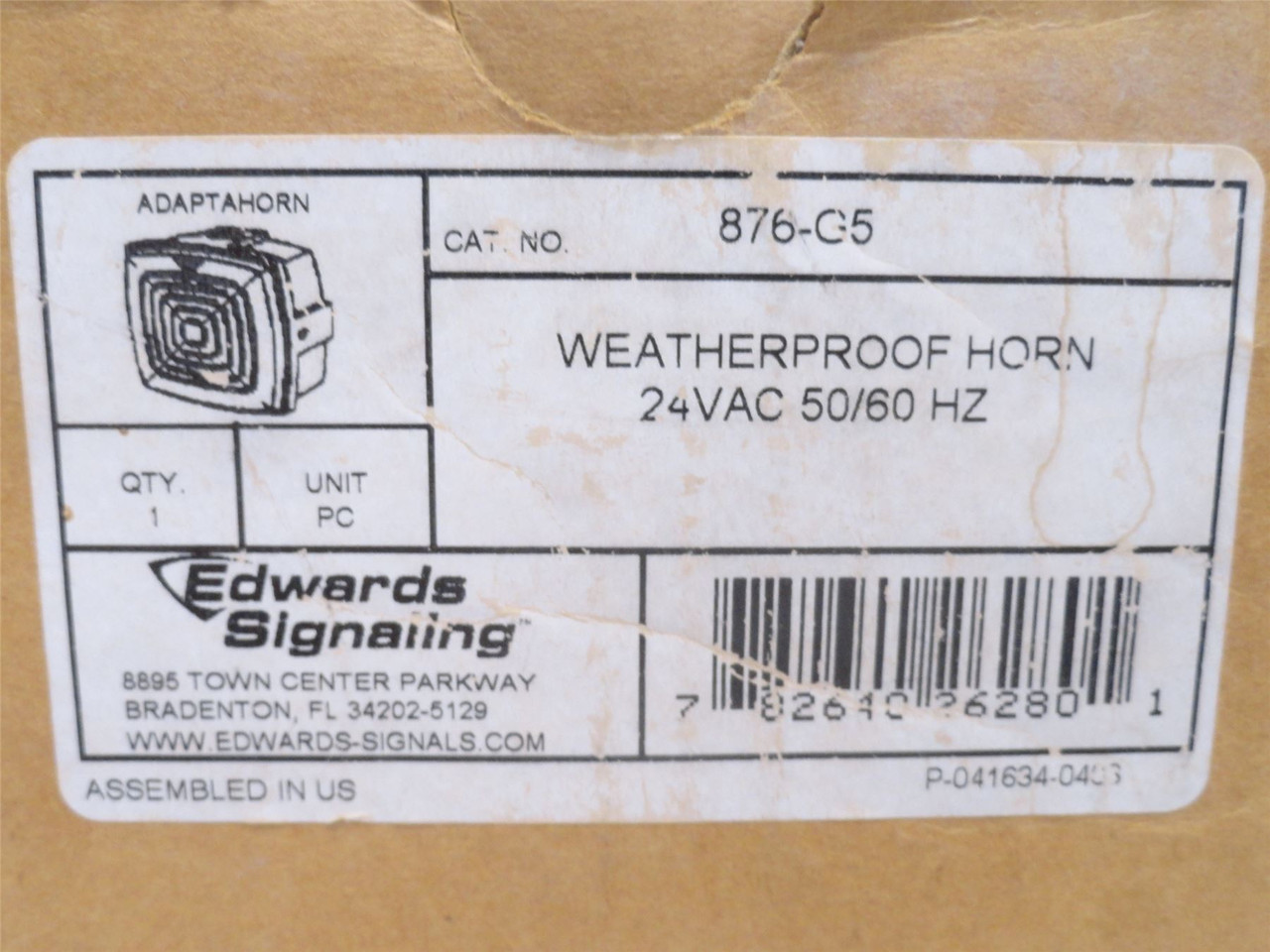 Edwards 876-G5; Vibrating Horn; 24VAC; 113db Alarm; NEMA: 4X