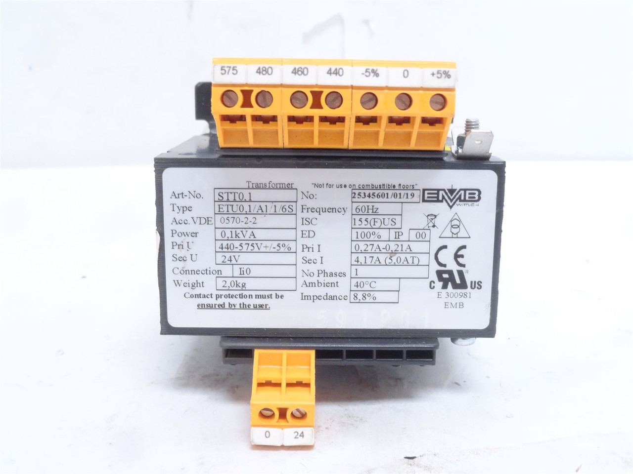 EMB STT0.1; Transformer; 0.1kVa; 440-575V Primary; 24V Second