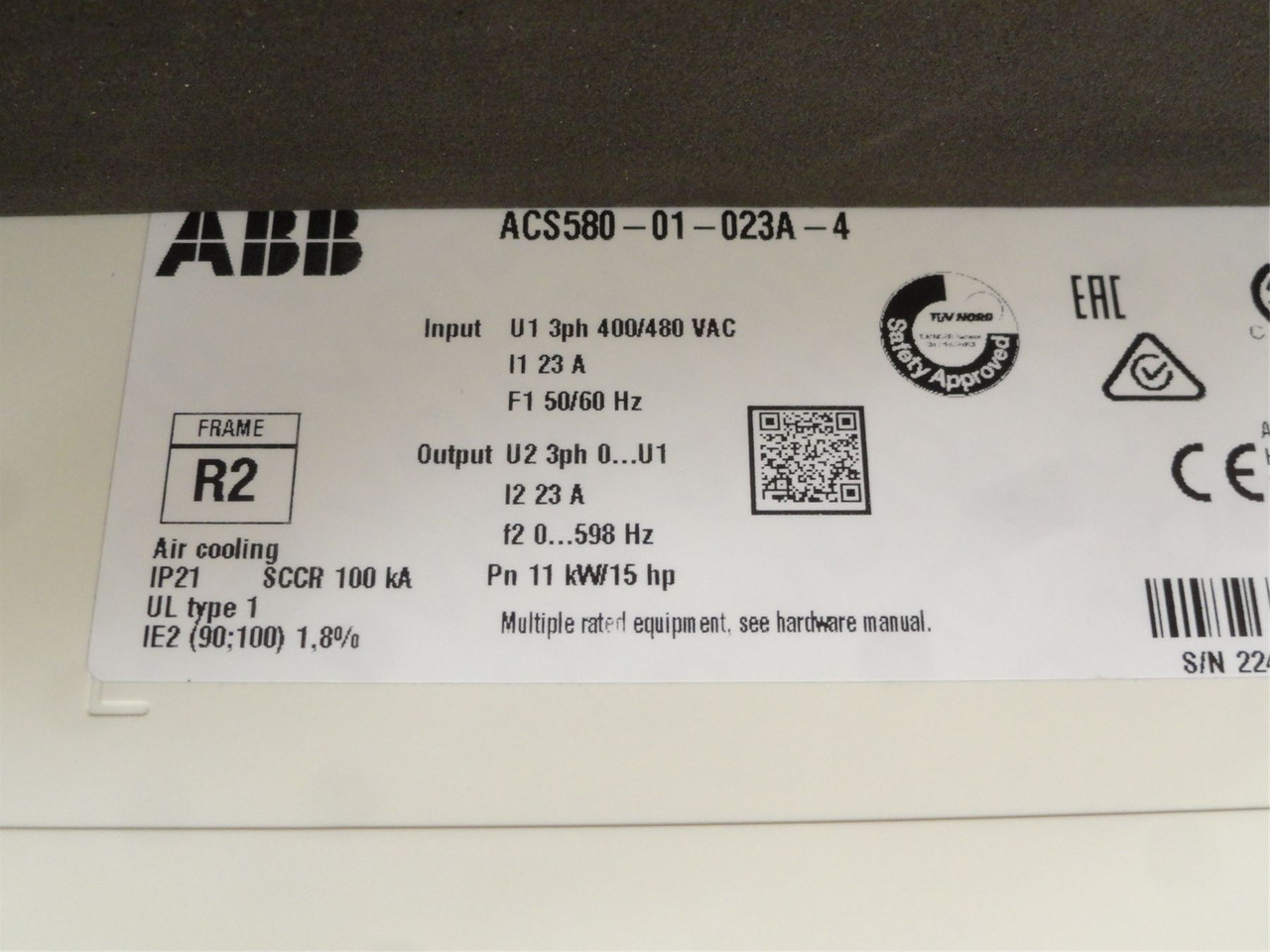 ABB ACS580-01-023A-4; AC Drive 11kw/15HP 480VAC 23A