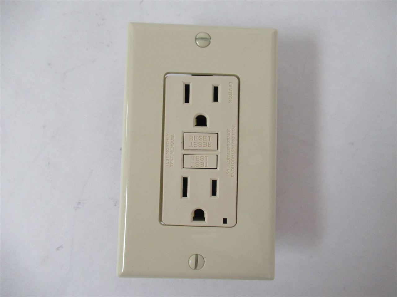 Leviton GFNT1-I; GFCI Receptacle 15A NEMA 5-15R - Ivory  125V