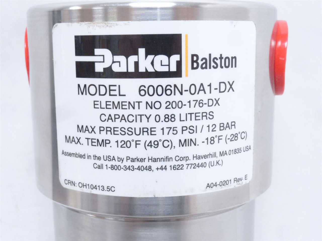 Parker 6006N-0A1-DX; Compressed Air Filter SS; 3/4NPT; 175PSI