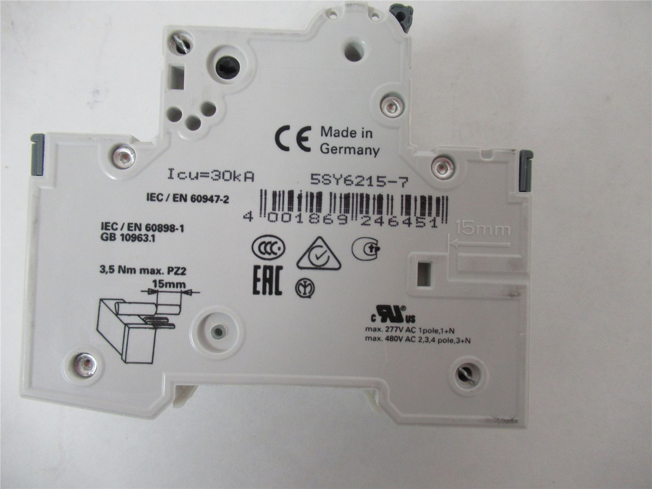 Siemens 5SY6215-7; Circuit Breaker 6 KA Standard Frame 1 Pole