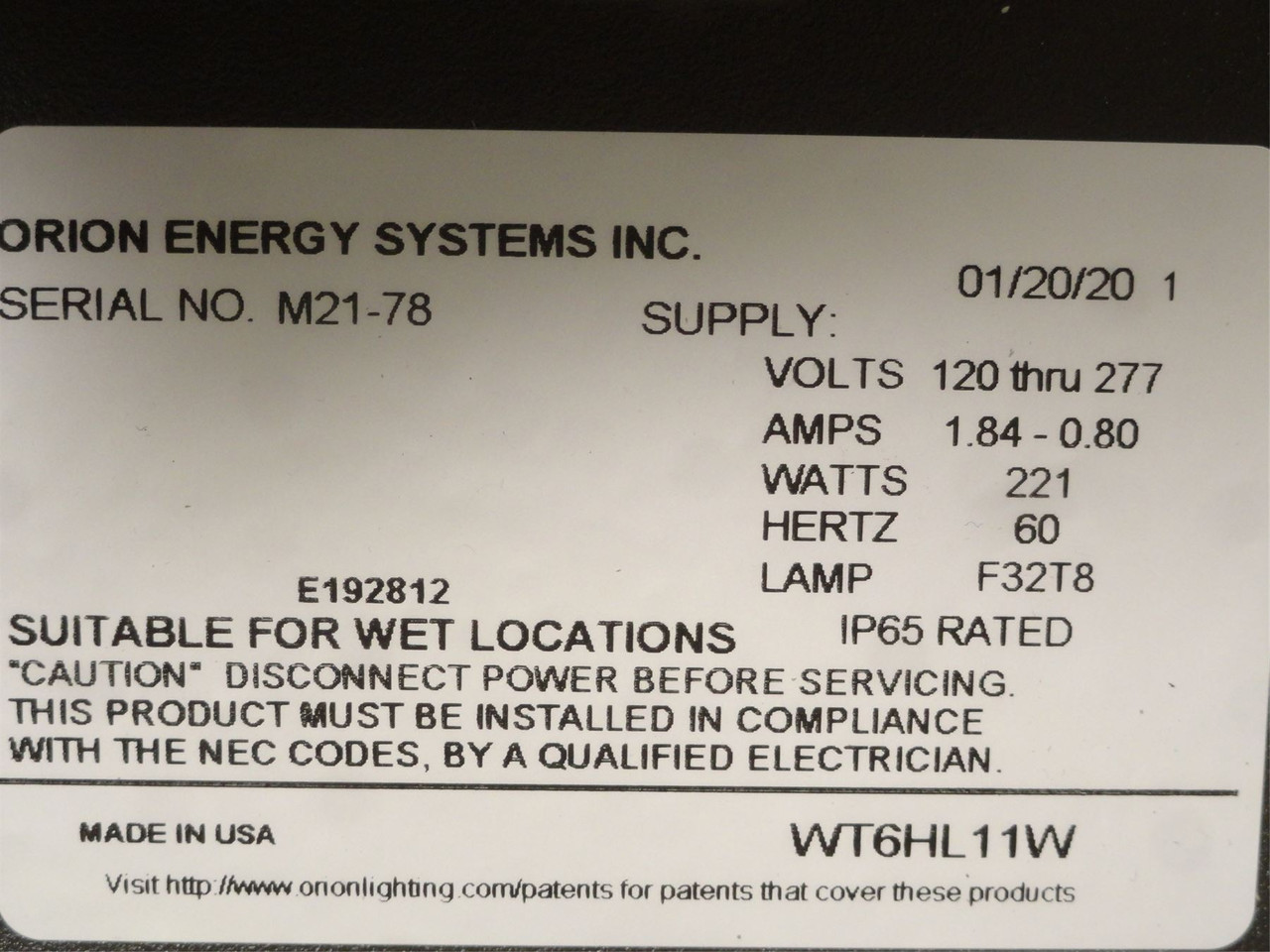 Orion WT6HL11W; Fluorescent Lighting Fixture 6-Tube; 48" Long