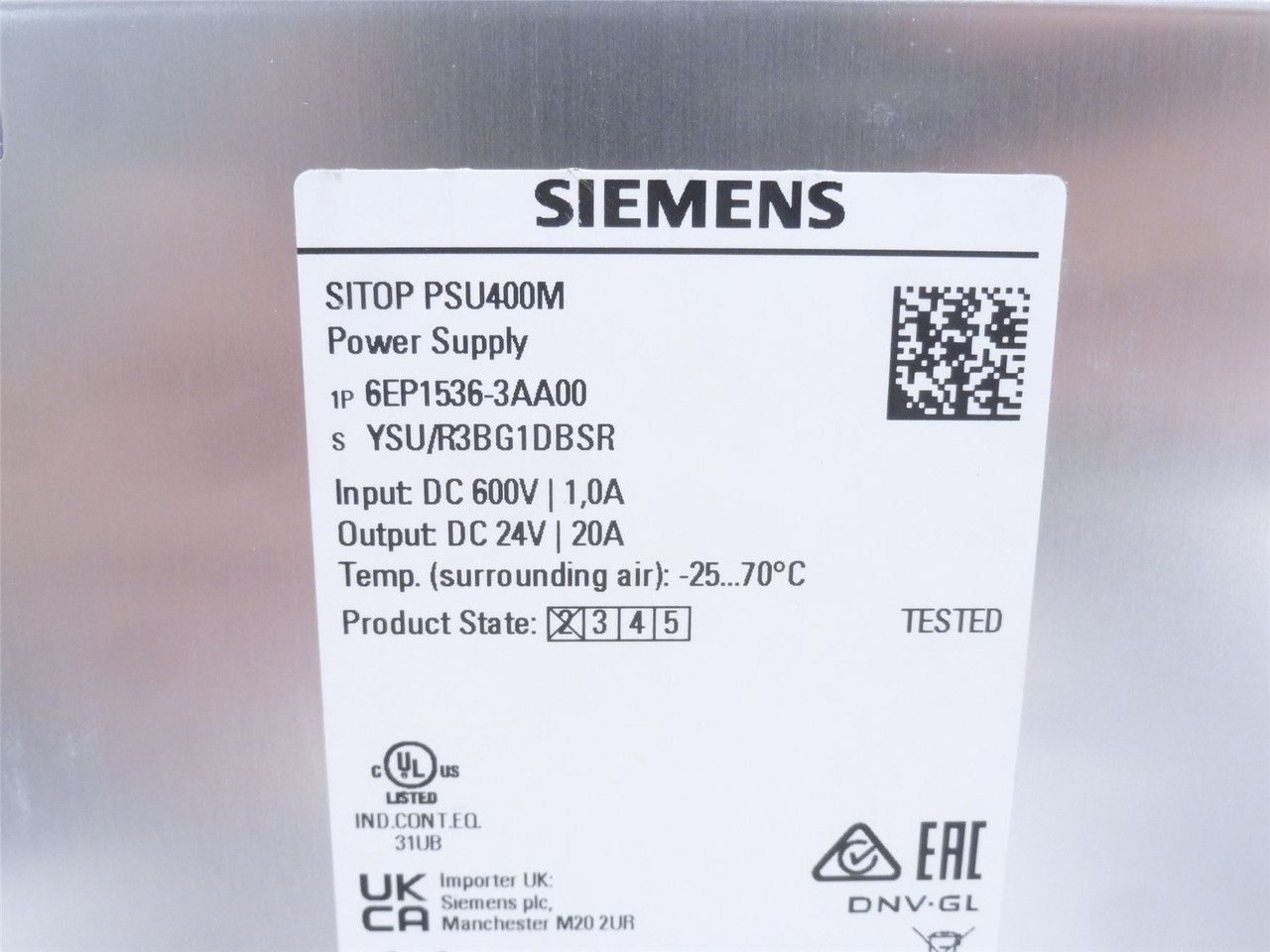 Siemens 6EP1536-3AA00; Power Supply; 600VAC In; 24VDC Out