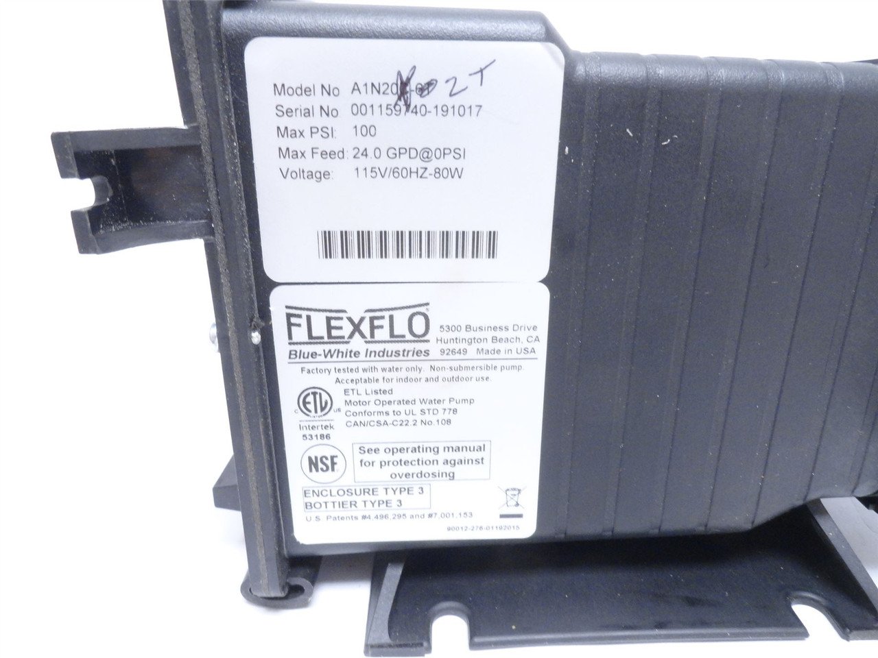 Blue-White A1N20-2T; Peristalic Metering Pump; 115VAC; 24GDP