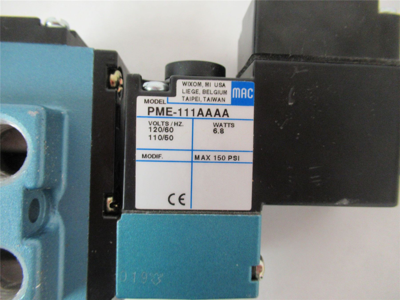 MAC 912BPM111AA; Solenoid Valve 110/120VAC  25-150PSI  6.8W