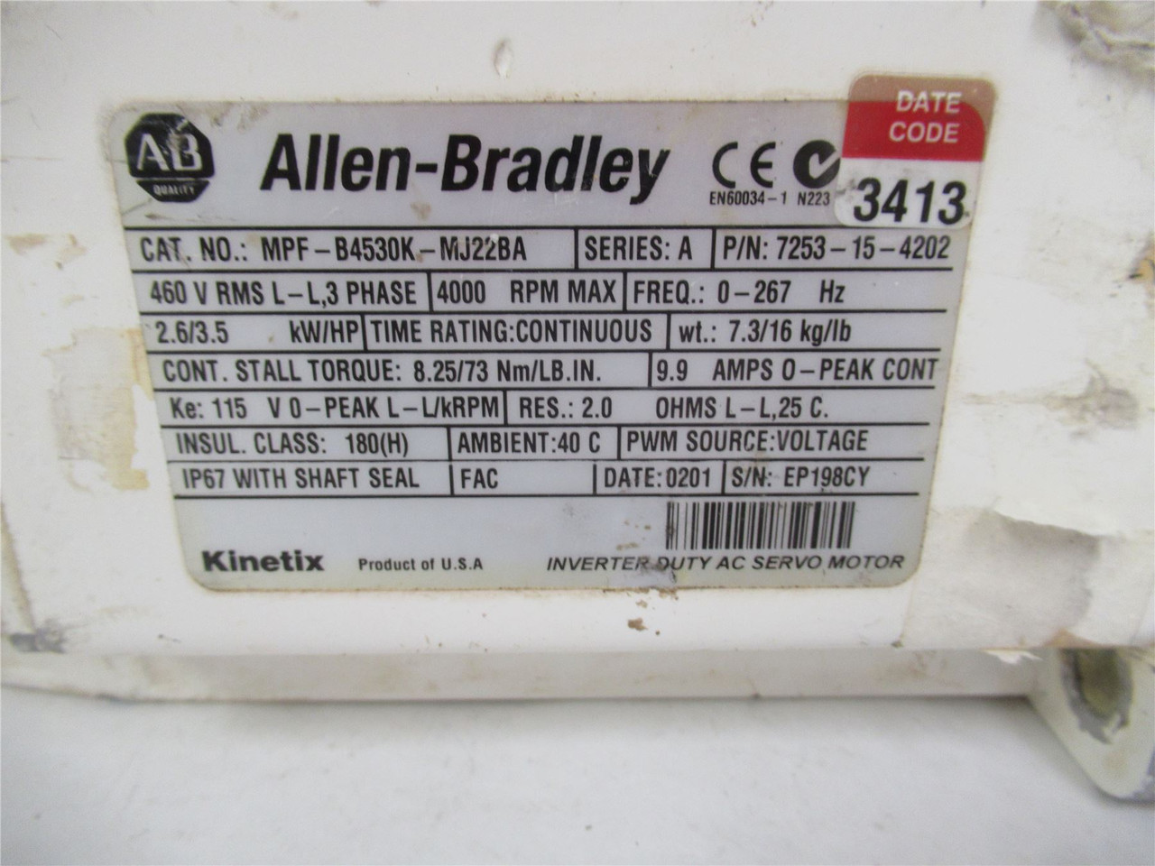 Allen-Bradley MPFB4530KMJ72BA; Servo Motor Food Grade