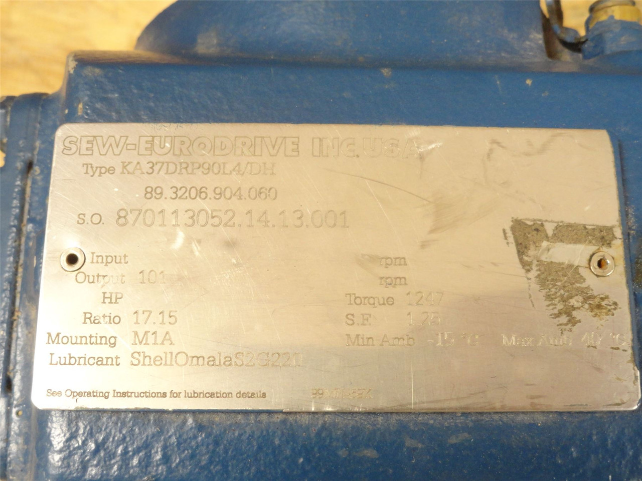 SEW KA37DRP90L4/DH; Gearmotor; 17.15:1 Ratio; 230/460V; 3PH