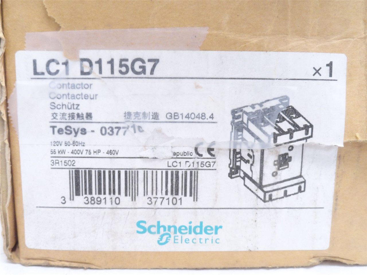 Schneider LC1D115G7; Contactor 115A; 3P; 1000VAC; Coil 120VAC