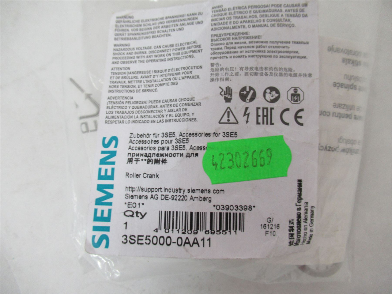 Siemens 3SE5000-0AA11; SS Lever  Form A 27 mm long