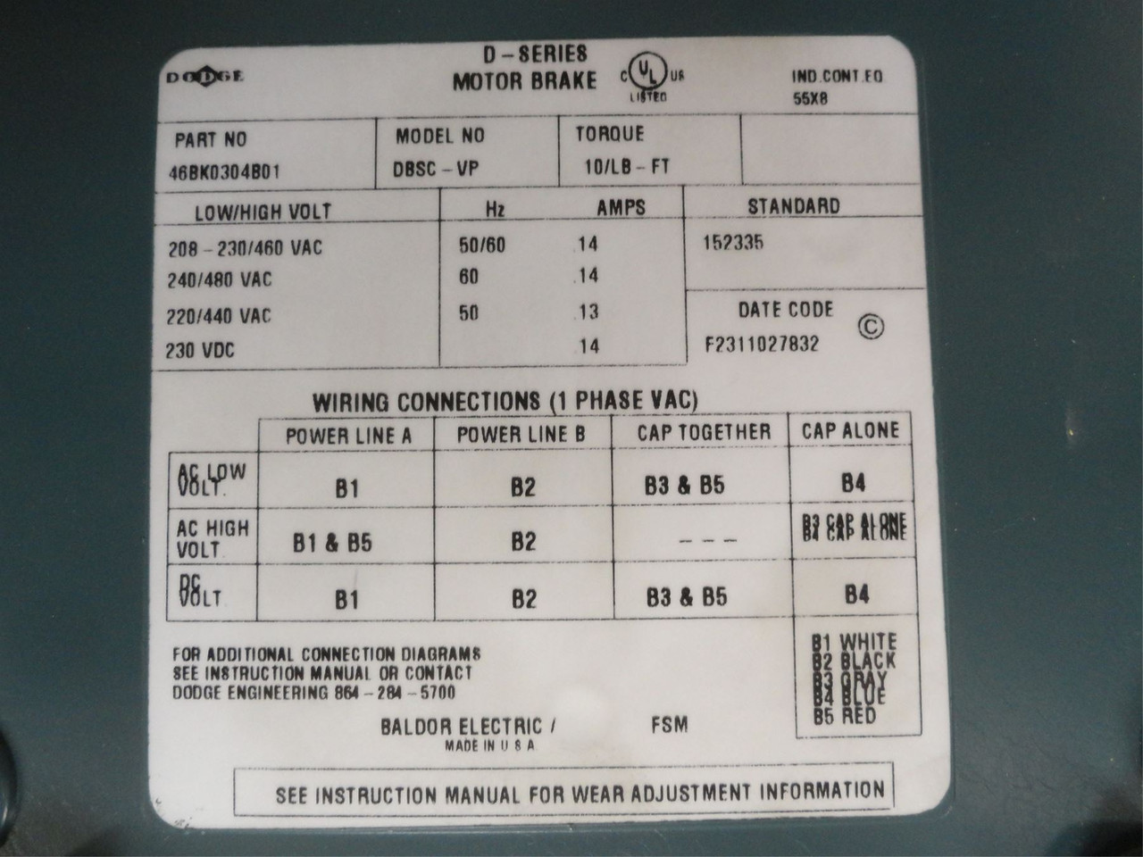 Baldor CEBM3558T-D; Brake-Motor; 2HP; 230/460VAC; 1760RPM; 3PH