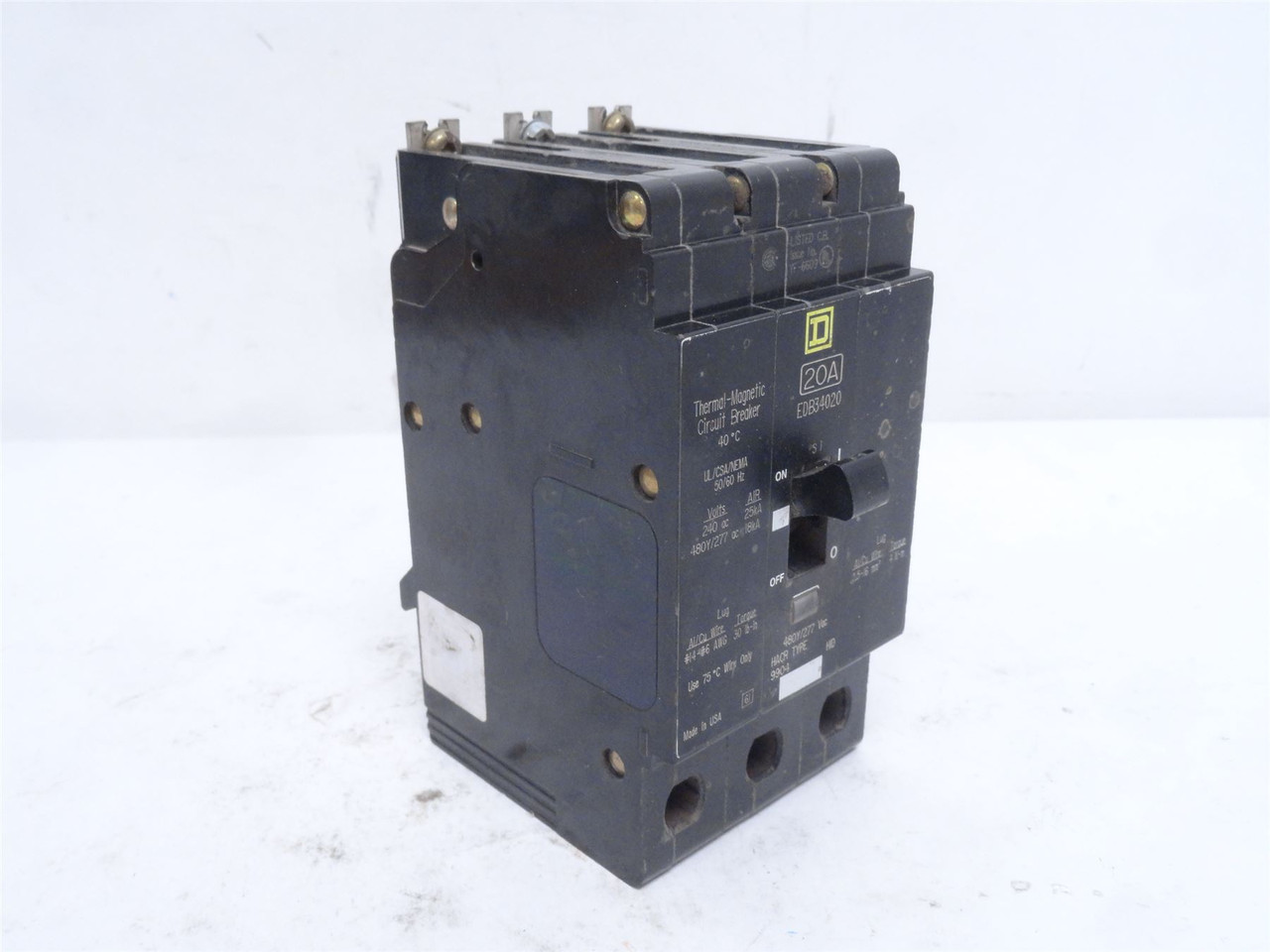 Square D EDB34020; Circuit Breaker; 20A; 3P; 277/480VAC