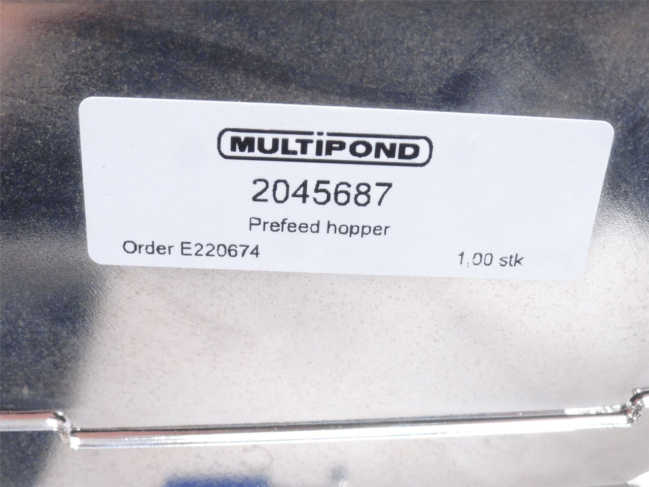 Multipond 2045687; Stainless Steel Pre-Feed Hopper