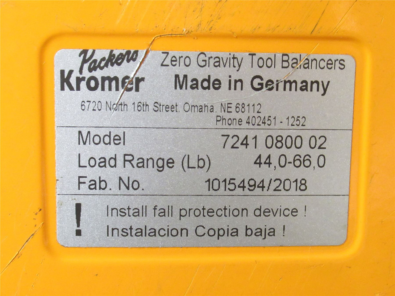 Packers Kromer 7241-2; Spring Tool Balancer 44-66lb Load