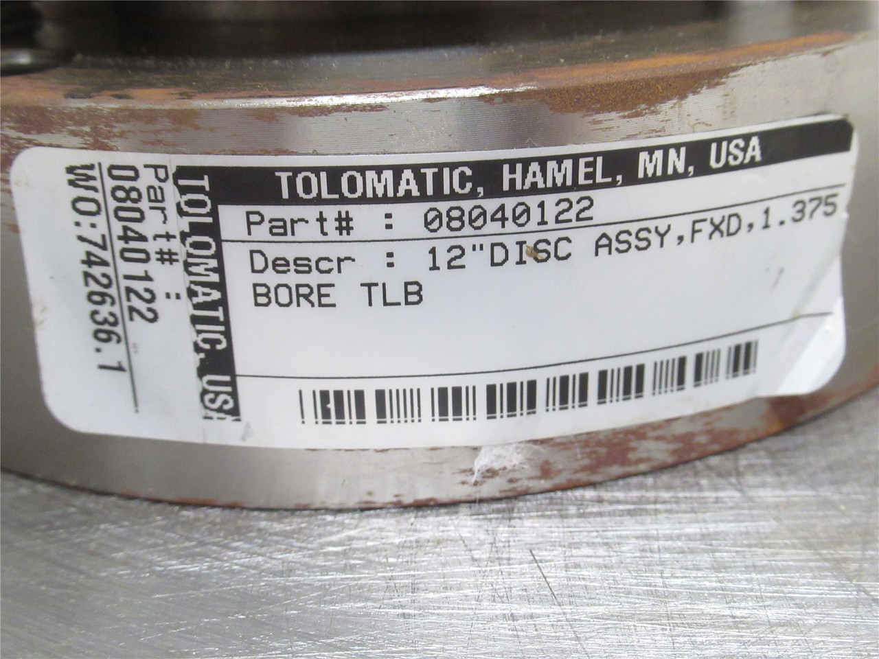 Tolomatic 8040122; Fixed 12" Disk Assy W/QD Bushing; 1-3/8"ID