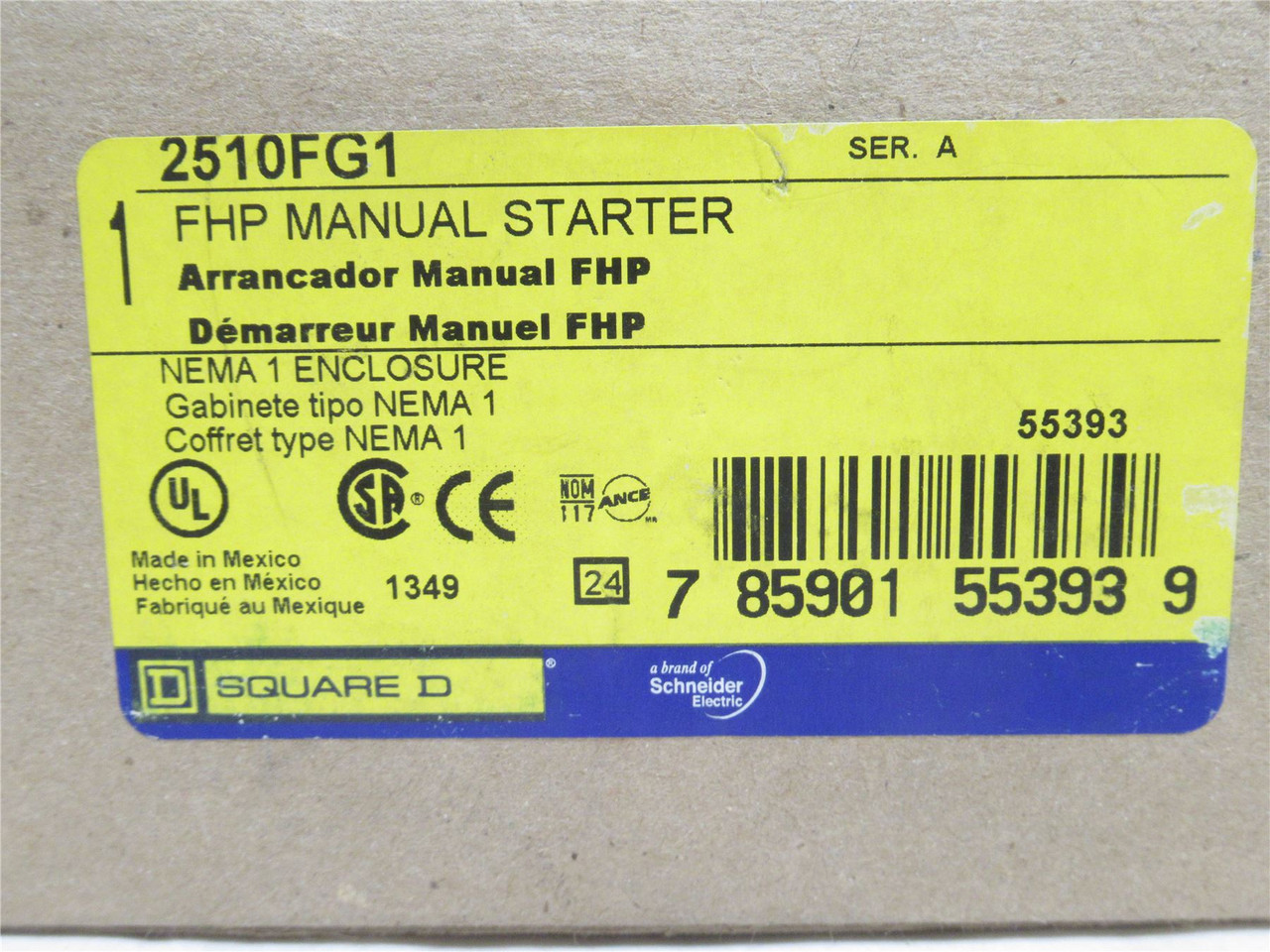 Square D 2510FG1; Manual Toggle Starter 16A; 1P; 1HP; 277VAC