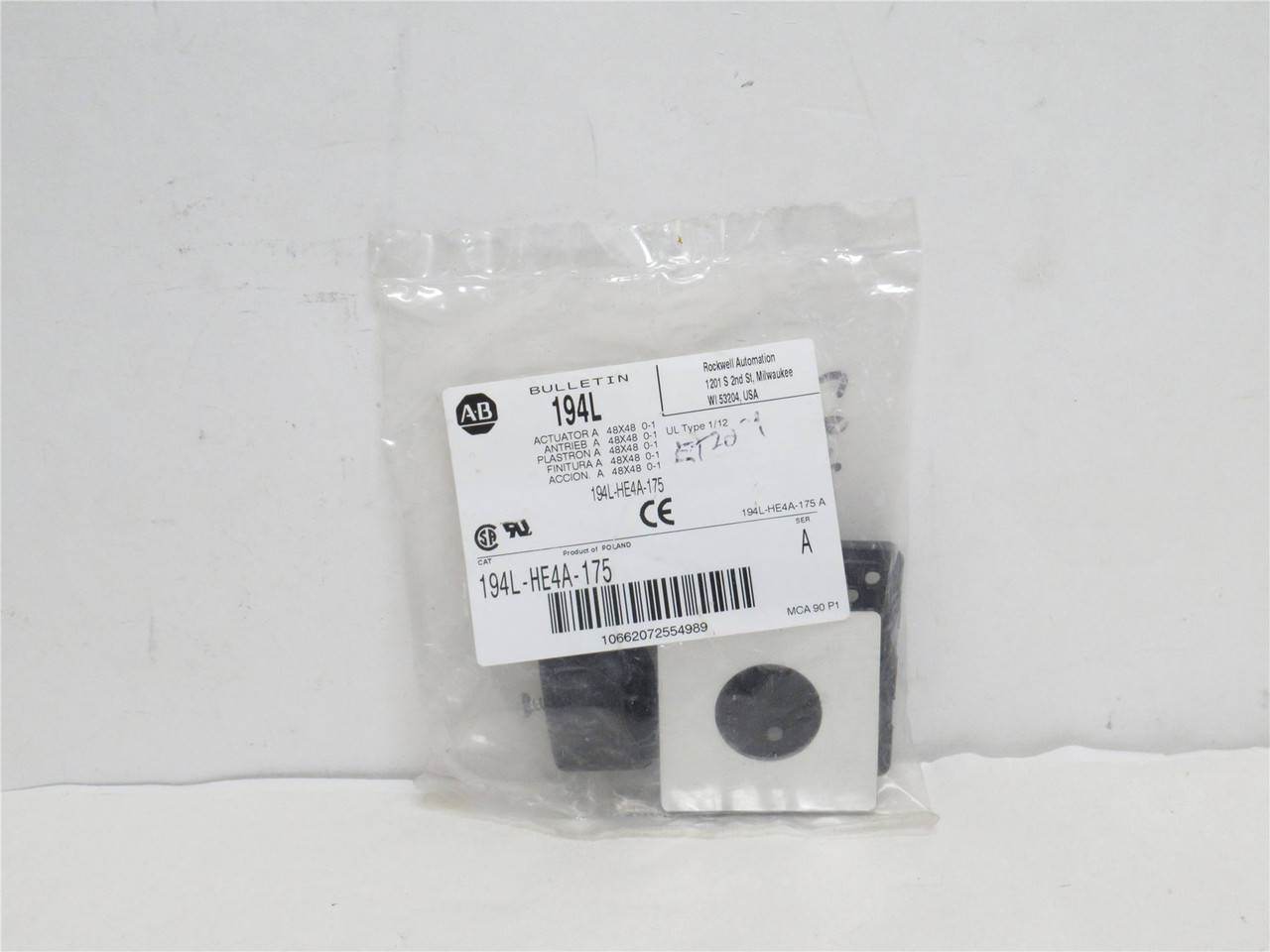 Allen-Bradley 194L-HE4A-175; Actuator Legend Plate