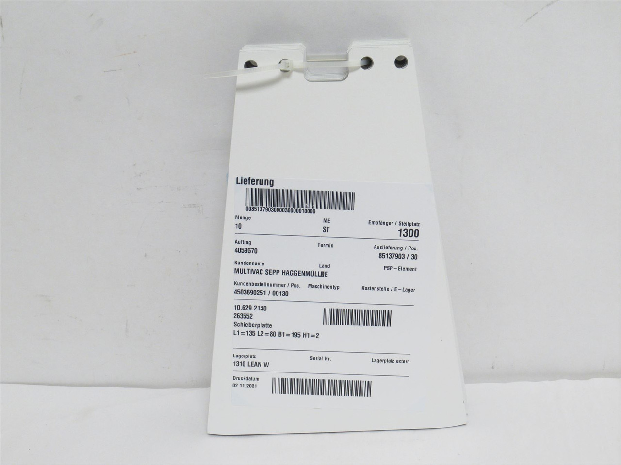 Multivac 106292140; Lot-10; Pusher Plates; L1=135 B1=195 H1=2