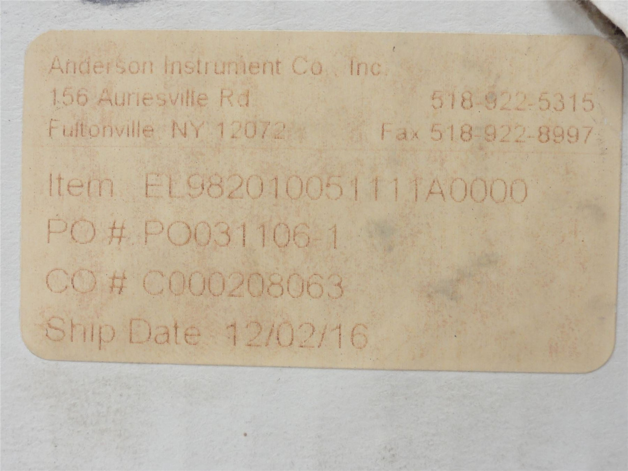 Anderson EL982010051111A0000; Pressure Gauge; SS; 0-600PSI
