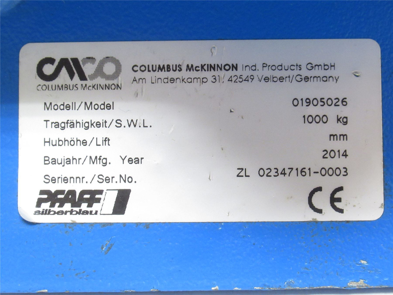 PFAFF 1905026; Standard Jack; 1000Kg