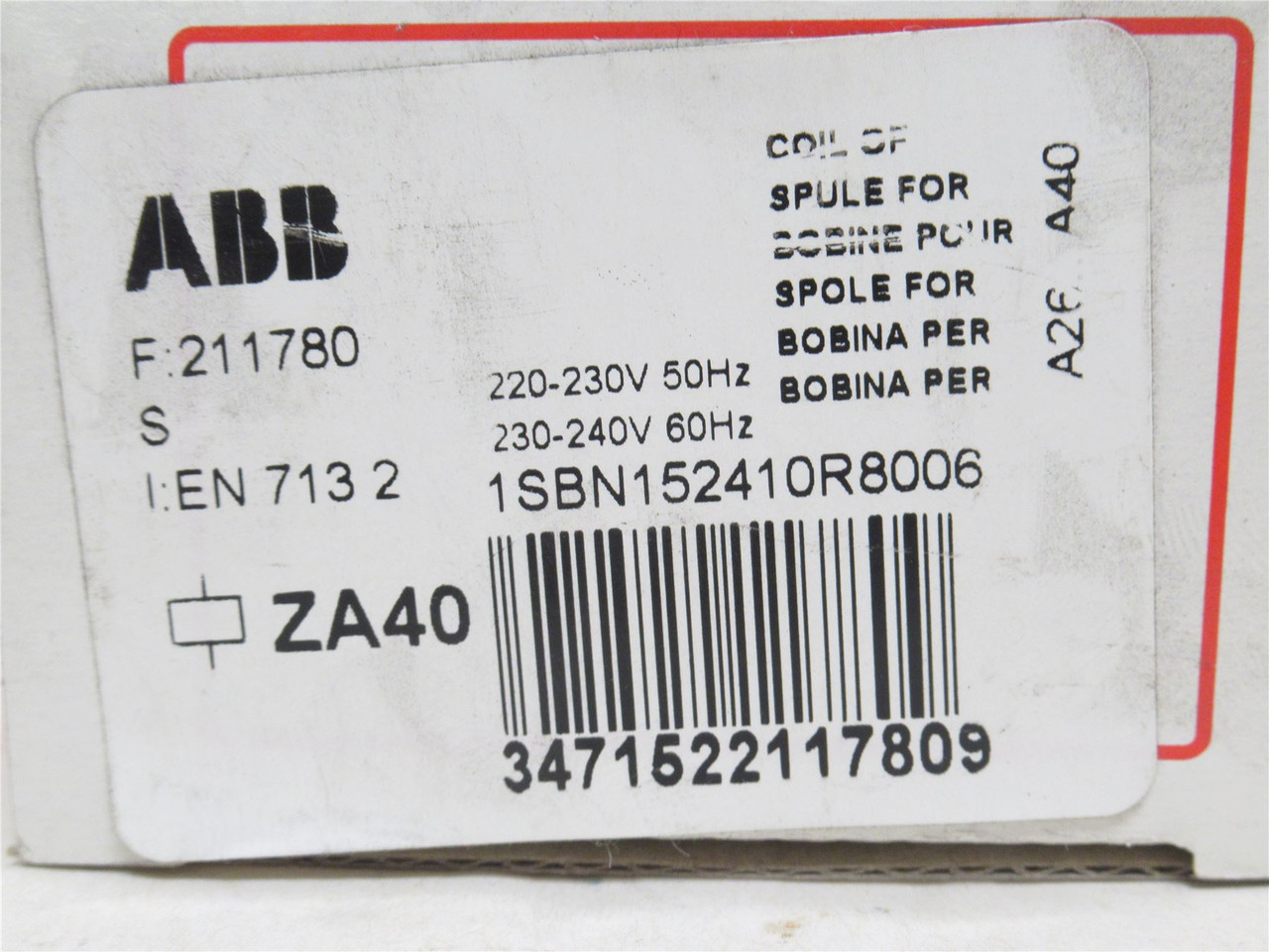 ABB ZA40-80; Contactor Coil 230-240VAC