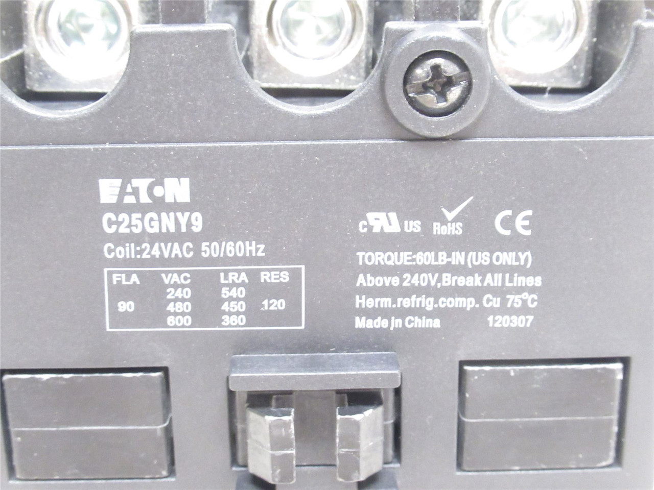 Eaton C25GNY9; Contactor; 90A; 3P; 600VAC; Coil: 24VAC