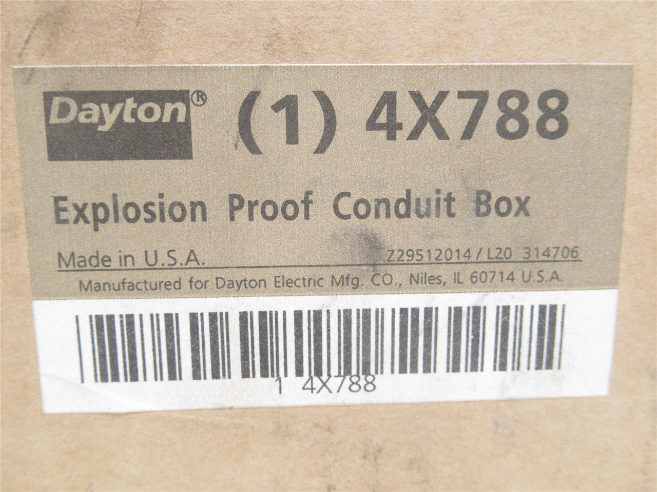 Dayton 4X788; Hazardous Location Motor Conduit Box