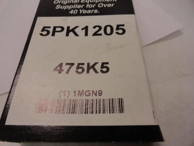 Bando 5PK1205; Serpentine Belt 475K5; 5-ribs 47.5"L; 1MGN9