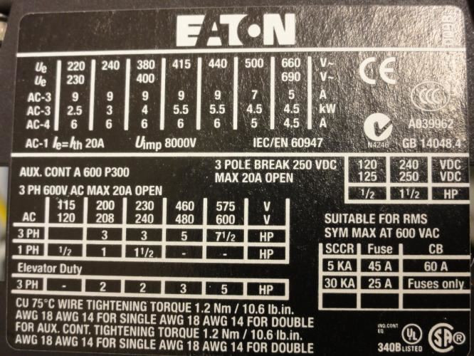 Eaton ECX09C1QBA; Starter 9A 3P 600VAC Max; Coil: 24V