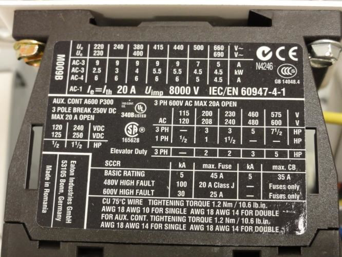 Eaton ECX09C1QHA-R61/C; Starter; 9A; 3P; 600V Max; Coil: 24VDC