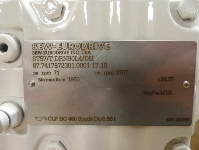 SEW ST57/TDRN90L4/DH; AC Gear Motor; 24.77:1 Ratio; 230/460VAC