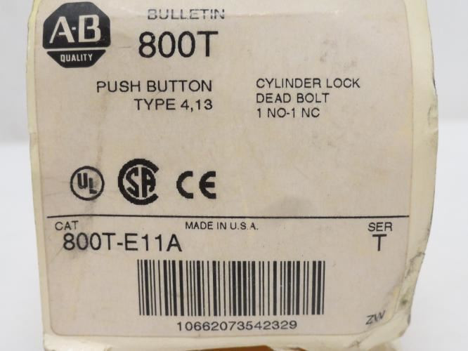 Allen-Bradley 800T-E11A; Dead Bolt Lock Pushbutton; 1-NO; 1-NC