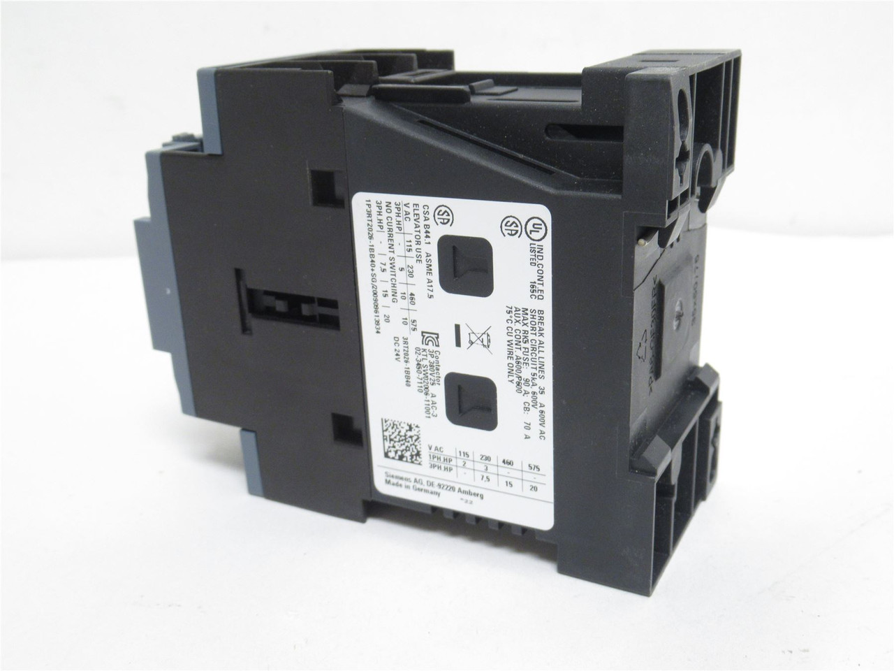 Siemens 3RT2026-1BB40; Contactor; 25A; 3P; 400V; Coil: 24V