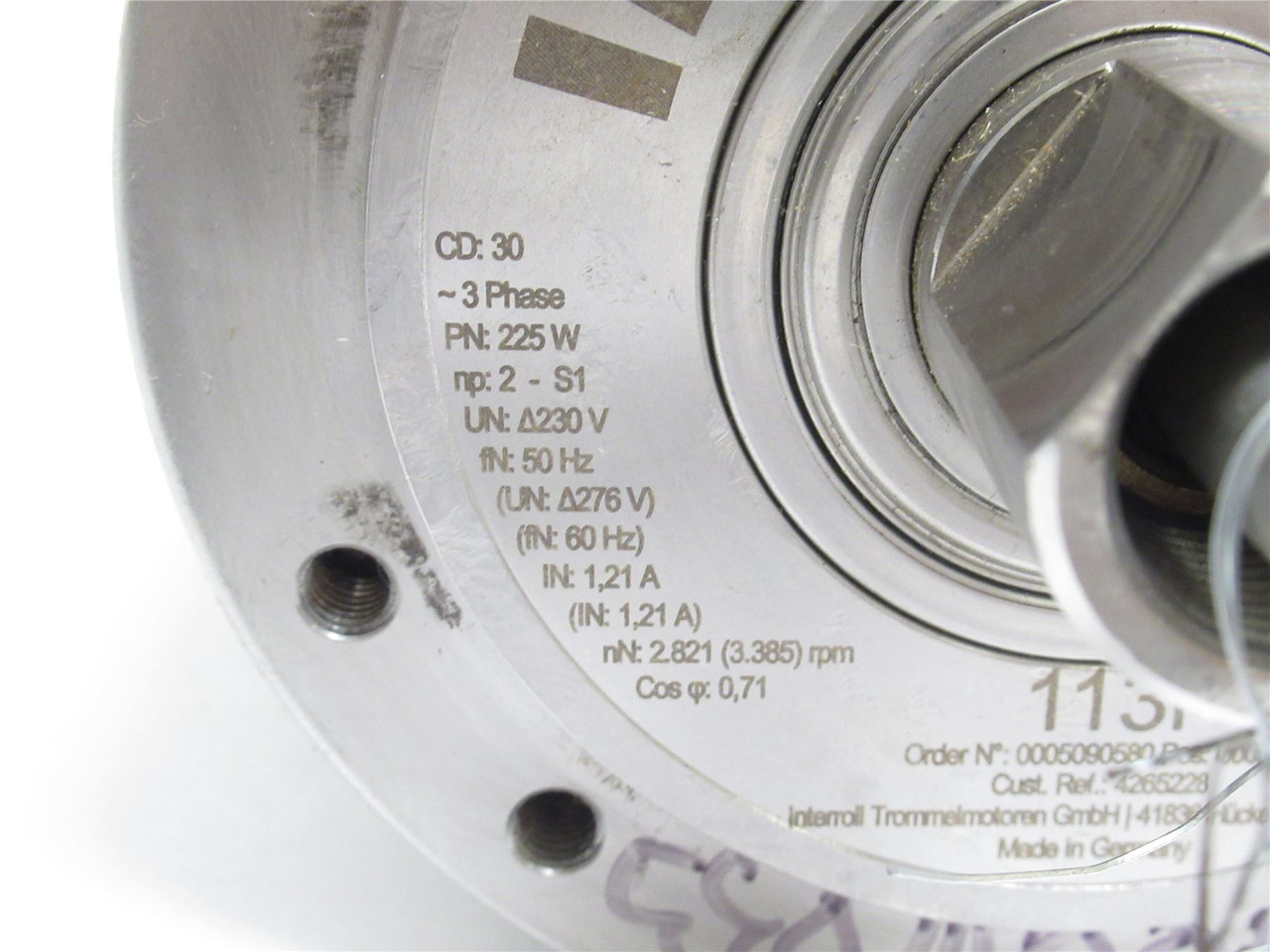 Interroll 113RX10X260XLSX23; Drum Motor 230VAC; 250mmW x 113.5mmOD