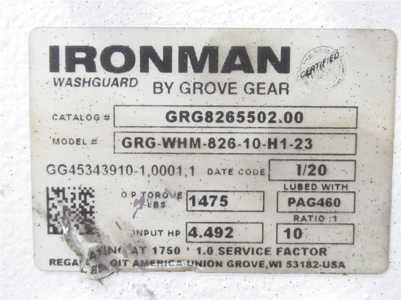 Grove Gear GRG-WHM-826-10-H1-23; Gear Reducer; 10:1 Ratio