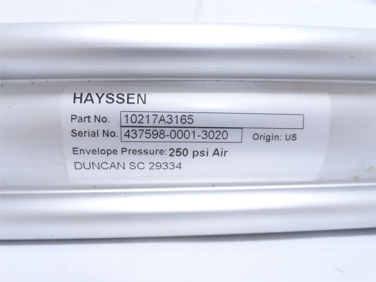 Hayssen 10217A3165; Double Acting Air Cylinder; 3-9/16"ID