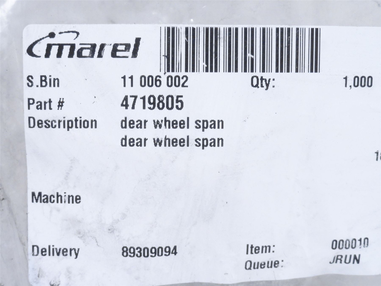 Marel 4719805; Gear Wheel Span; SS; 17 Teeth; 1-7/8"ID