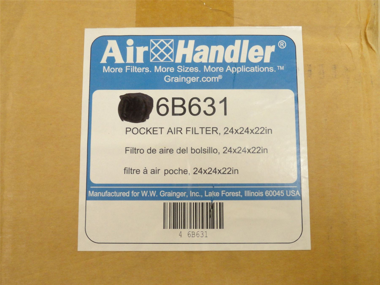Air Handler 6B631; Lot-2; Pocket Air Filters; 24" x 24" x 22"