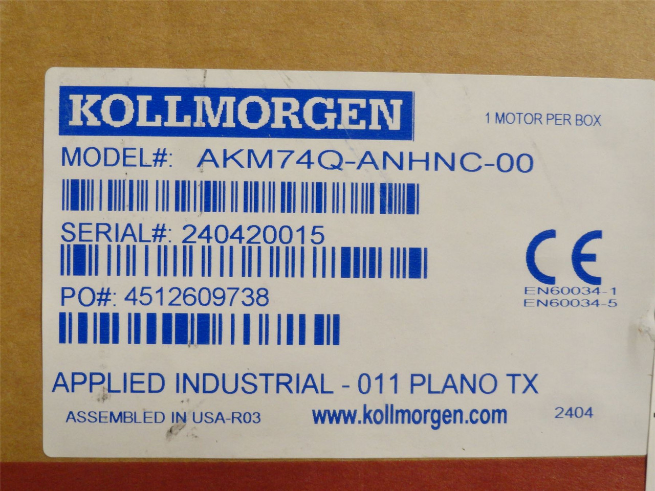 Kollmorgen AKM74Q-ANHNC-00; DC Brushless Servo-Motor; 7.5KW