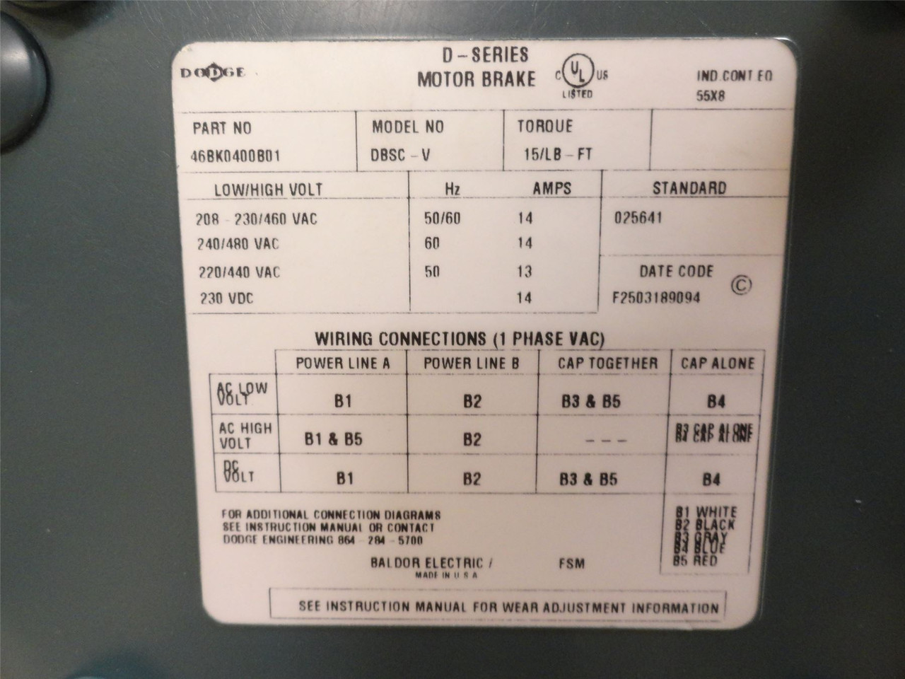 Baldor CEBM3611T-D; Brake Motor 3HP; 230/460V; 1760RPM; 3PH
