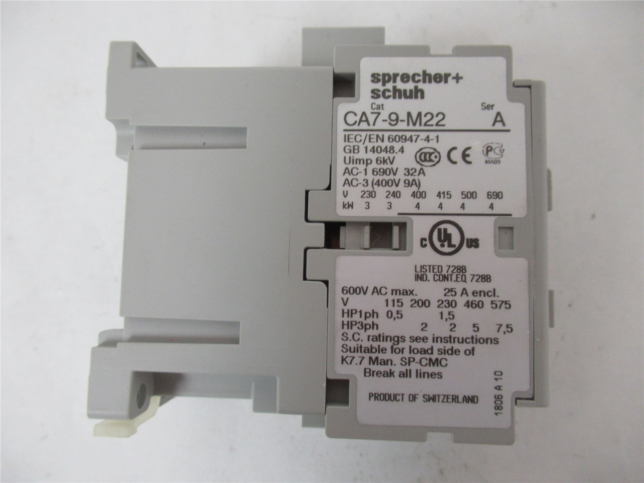 Sprecher and Schuh CA7-9-M22-480; Contactor 9A 480V coil 480V
